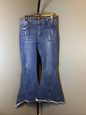 L&B Dark Blue Flare Jeans with Frayed Hem
